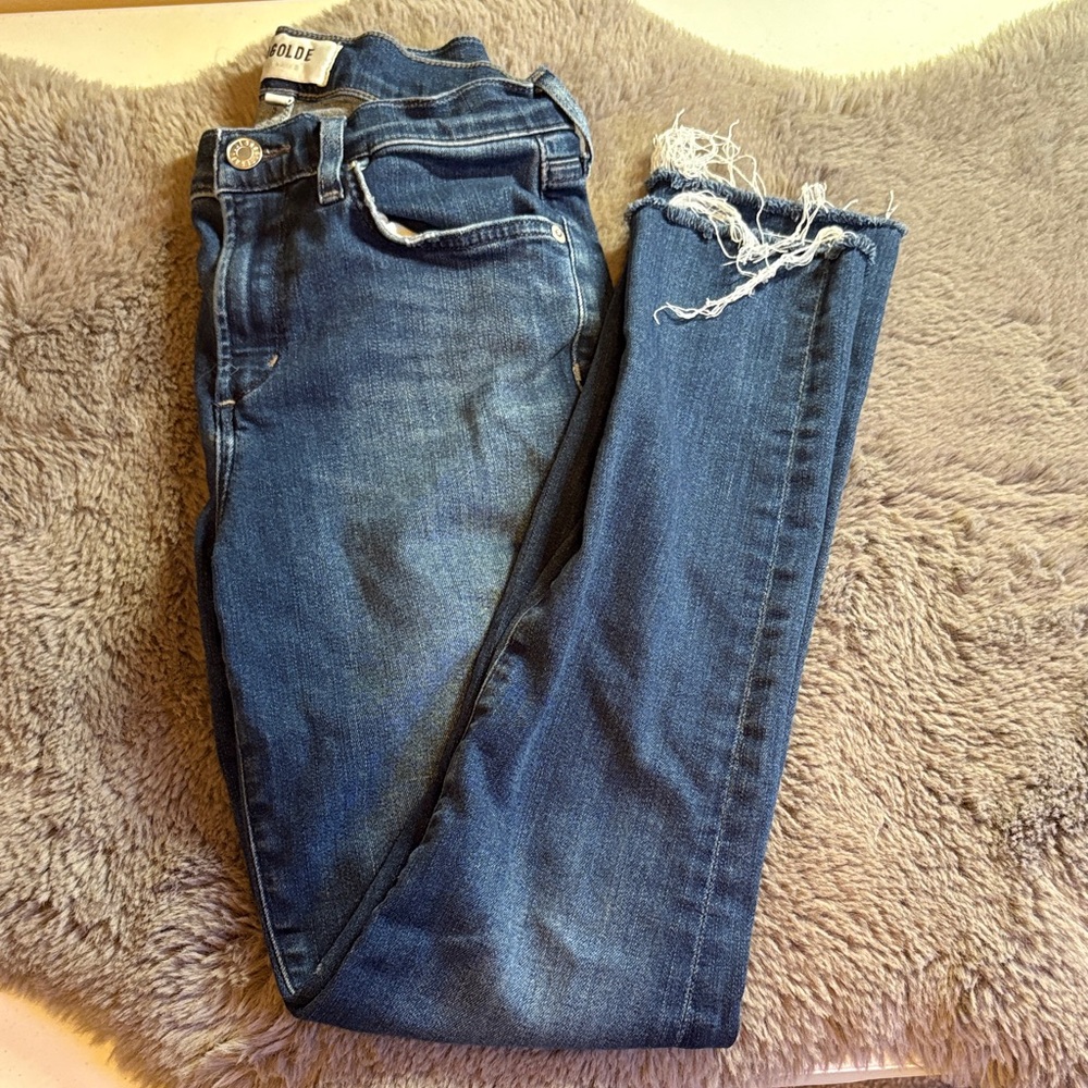 AGOLDE Dark Blue Raw Hem Skinny Jeans